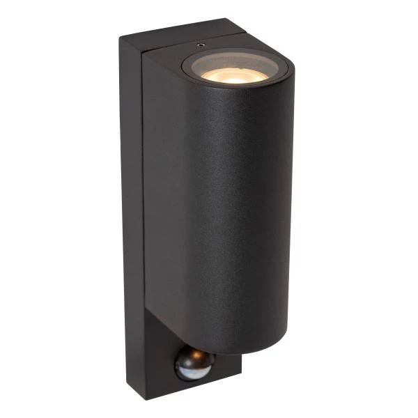 Lucide ZARO IR - Wandspot / Wandlamp Binnen/Buiten - 2xGU10 - IP65 - Beweging & dag/nacht sensor (uitschakelbaar) - Zwart - detail 1